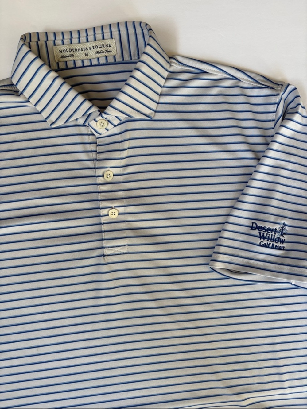 Holderness & Bourne Tailored Fit Golf Performance Polo Blue White Striped Medium